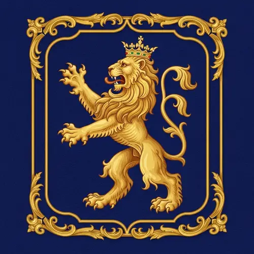Regal Demi-Rampant Lion Insignia: Symbol of Strength