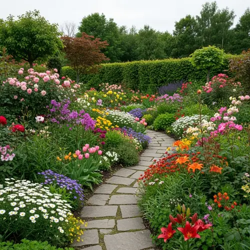 Diverse Mix of Flowers in Landscaped Garden | Vibrant Colors