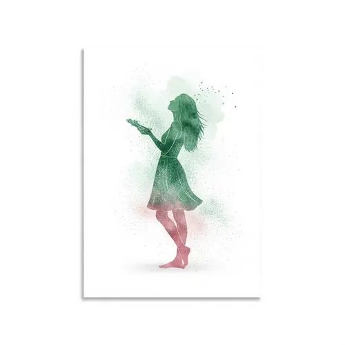 Elegant Woman Artwork in Light Green & Pink | Contemporary Design