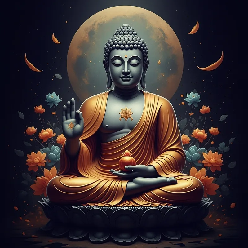 Empowering Buddha: Serene Yet Strong Presence on Rich Dark Background.