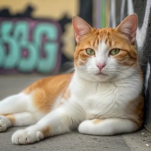 Vibrant Orange and White Cat Lounging in Urban Setting