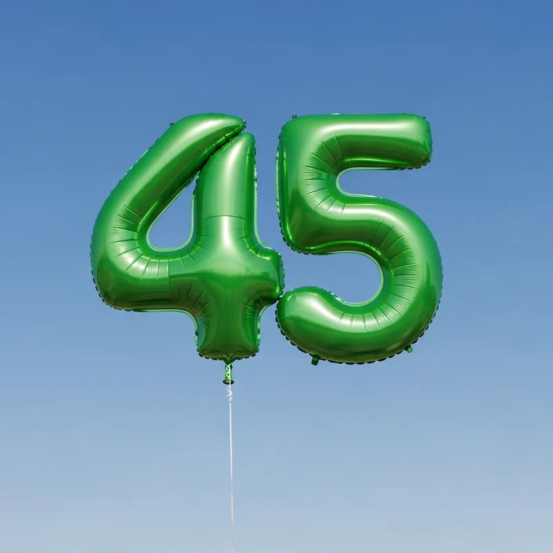 Vibrant Green Balloon Shaped Number 45