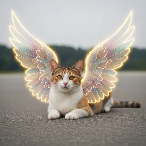 Majestic Angel Cat with Translucent Wings