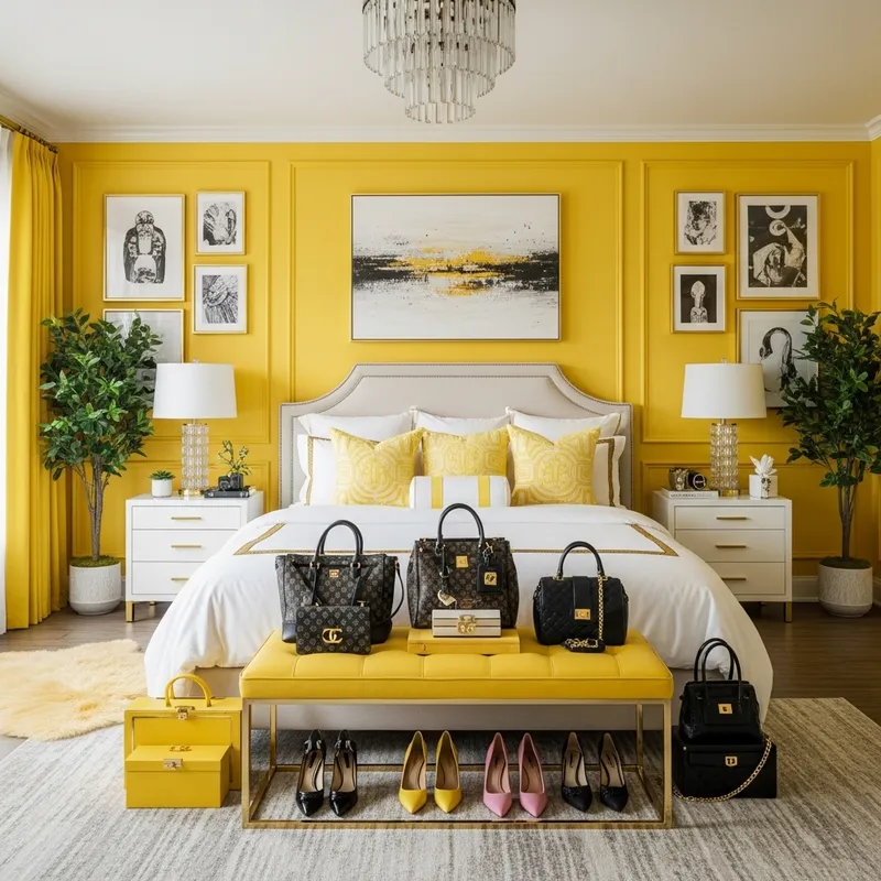 Hermes Homewares: Elegant Yellow Bedroom with Designer Touch