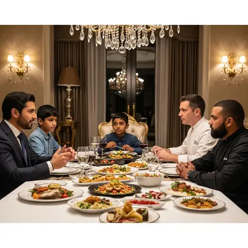 Diverse Group Dining: Affluent Hispanic Man with Diverse Workers