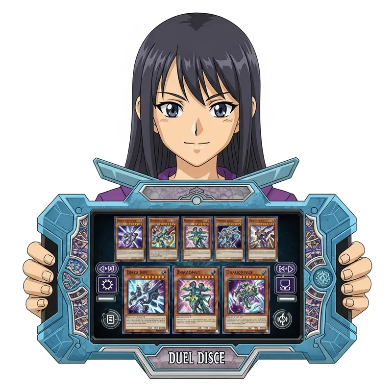 Enthusiastic Girl with Yu-Gi-Oh GX Duel Disk and Dragonmaid Deck Enthusiastic Girl with Yu-Gi-Oh GX Duel Disk and Dragonmaid Deck