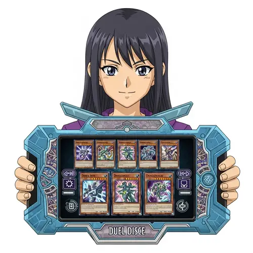 Beautiful Girl with Yu-Gi-Oh GX Duel Disk and Dragonmaid Deck