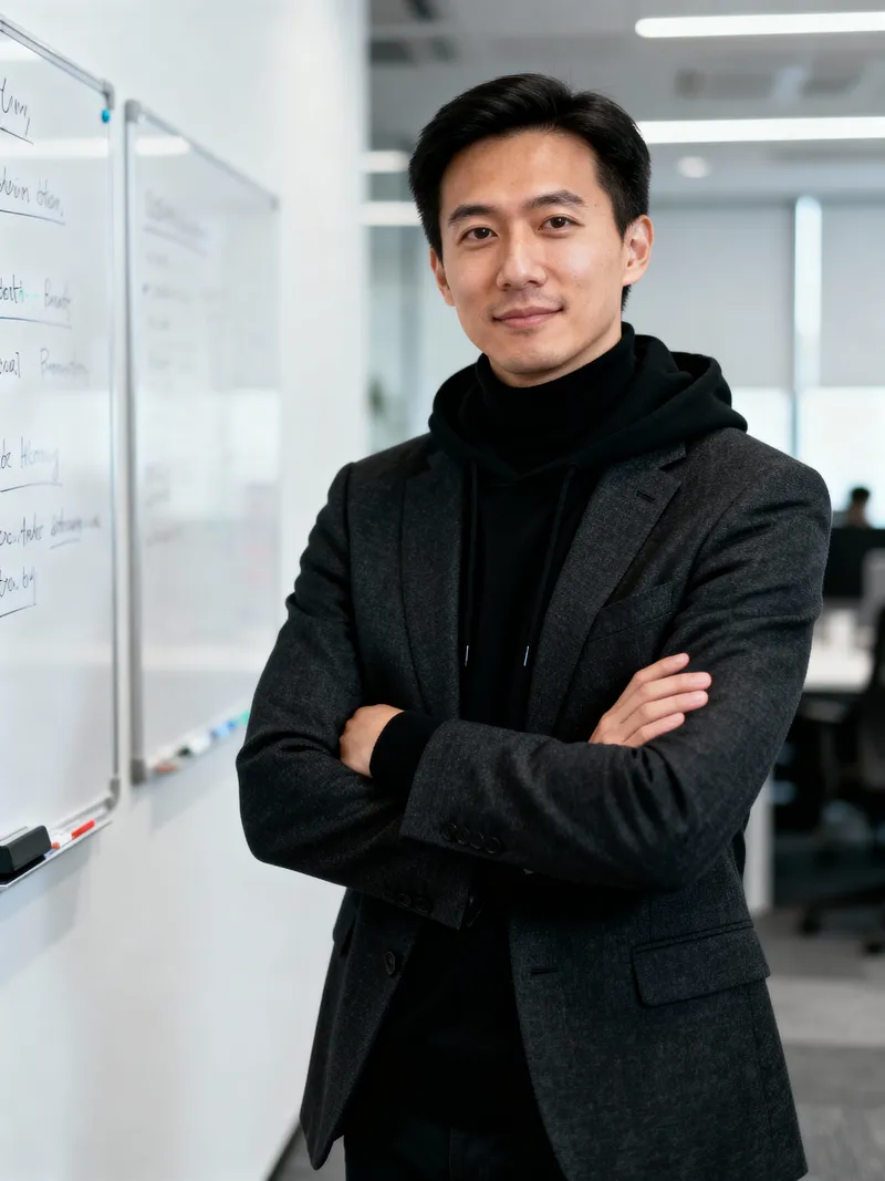 Confident Tech Founder in Modern Startup Office