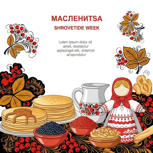 Maslenitsa Festival Illustration with Khokhloma and Traditional Food