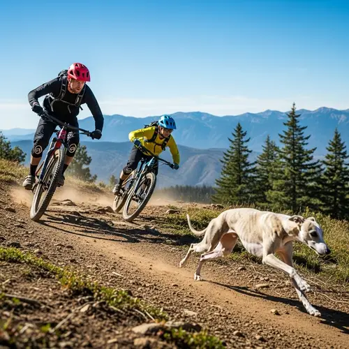 Mountain Bikers and Whippet: Adventure Awaits