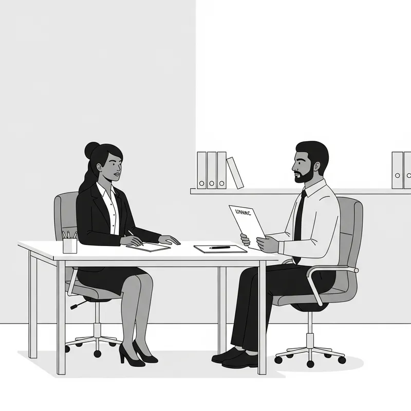 Minimalist Job Interview: South Asian Female Interviewer & Middle-Eastern Male Applicant