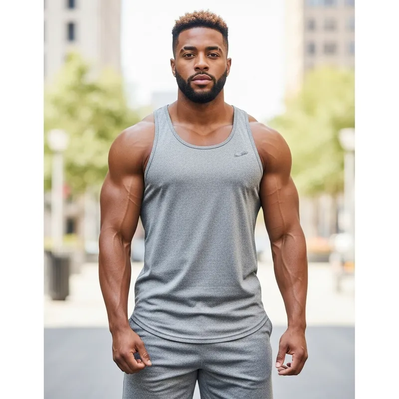 Muscular Black Man | Age 23-29 | Brown Eyes | Faded Haircut | Physique Display in Athletic Wear