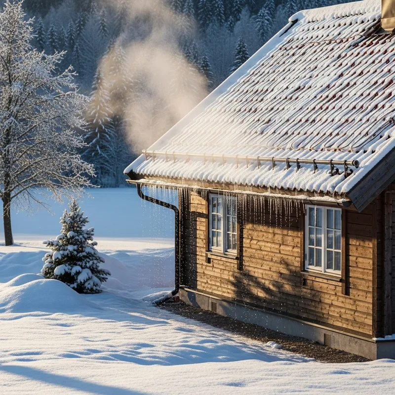 Snow Melting from Rustic Country House Roof | Winter Retreat Snow Melting from Rustic Country House Roof | Winter Retreat