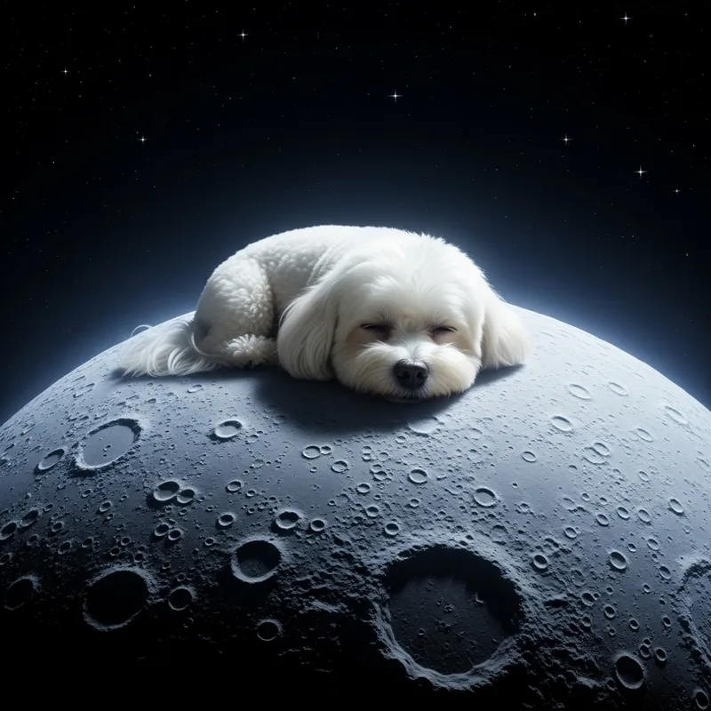 Cute Bichon Maltese Sleeping on Moon | Dreamy Night Sky