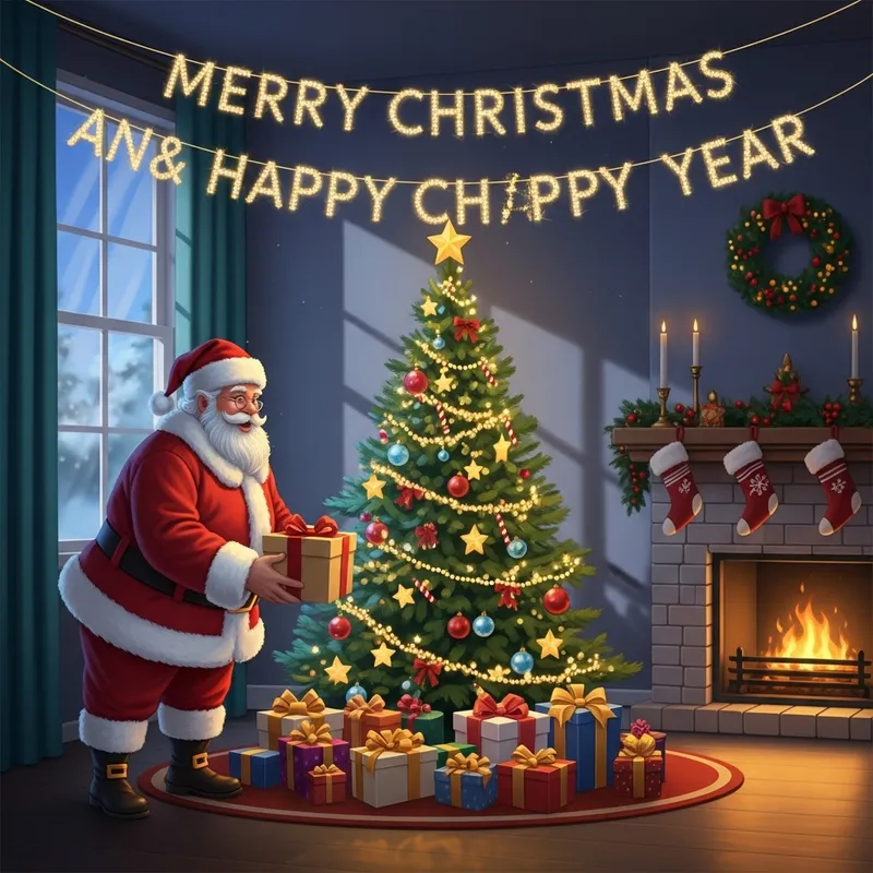 Joyful Christmas Celebration with Santa, Gifts & New Year Cheer