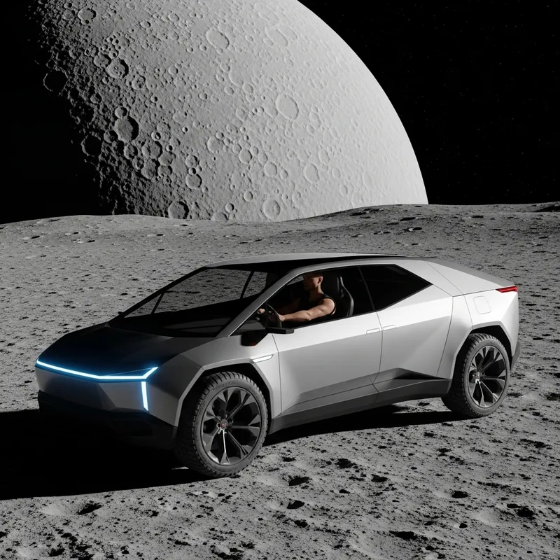 Futuristic Space Exploration: Elon Musk in Tesla Cyba Truck on Moon