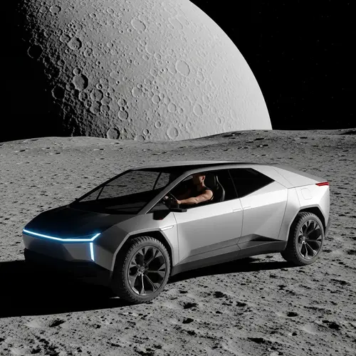 Elon Musk Driving Tesla Cyba Truck on Moon - Futuristic Space Exploration