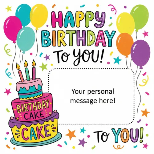 Vibrant Birthday Card Designs with Balloons & Cake