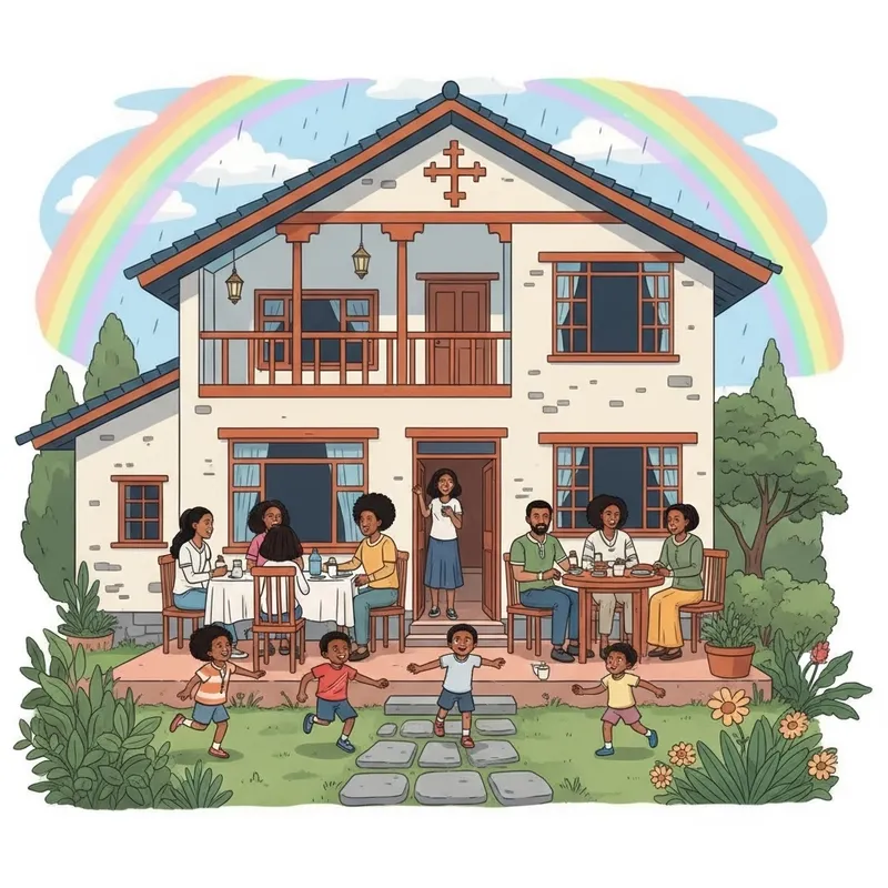 Ethiopian Style House Gathering with Colorful Rainbow