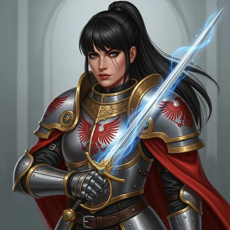 Hispanic Fantasy Woman with Scar, Black Hair, and Rapier Hispanic Fantasy Woman with Scar, Black Hair, and Rapier