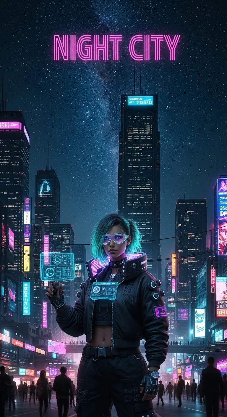 Hispanic Cyberpunk Girl Shining in Night City | Futuristic Scene