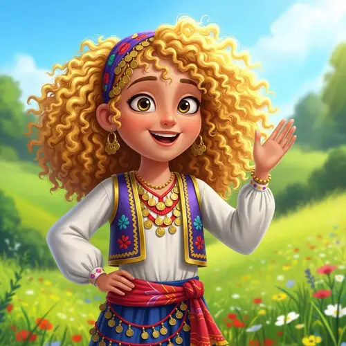 Animated Gypsy Girl with Blonde Curly Hair