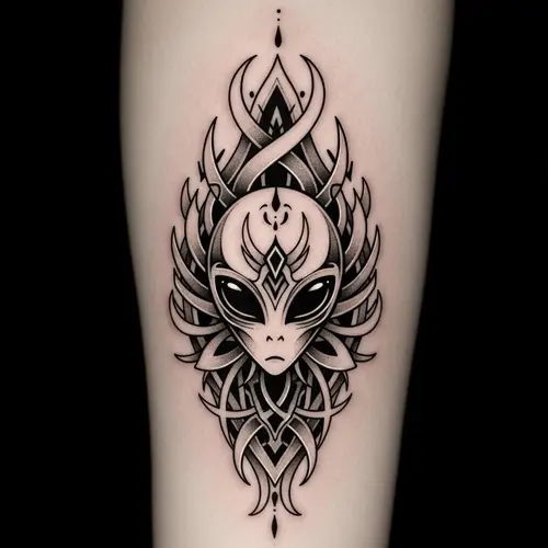Captivating Alien Tattoo Design in Monochrome