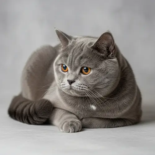 Chubby British Cat with Dark Orange Eyes