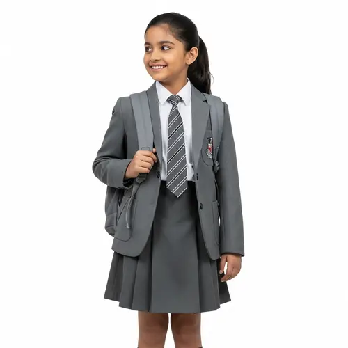South Asian Girl in Grey School Uniform - Back to School