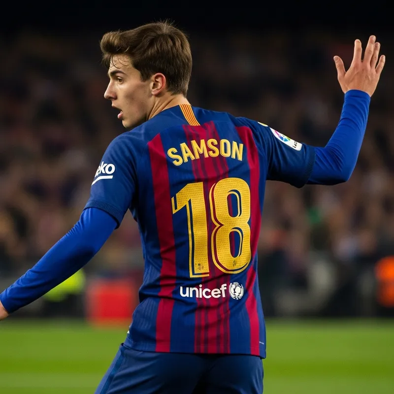 Dynamic Soccer Photography: Samson in Barcelona Jersey