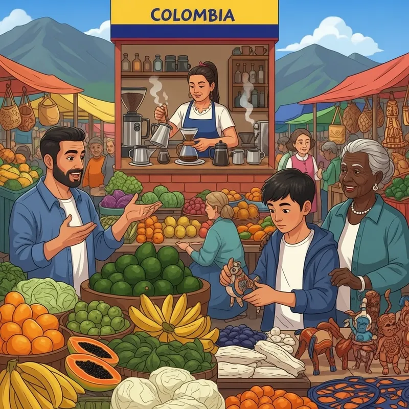 Daily Life in Colombia: Vibrant Market with Local Delights