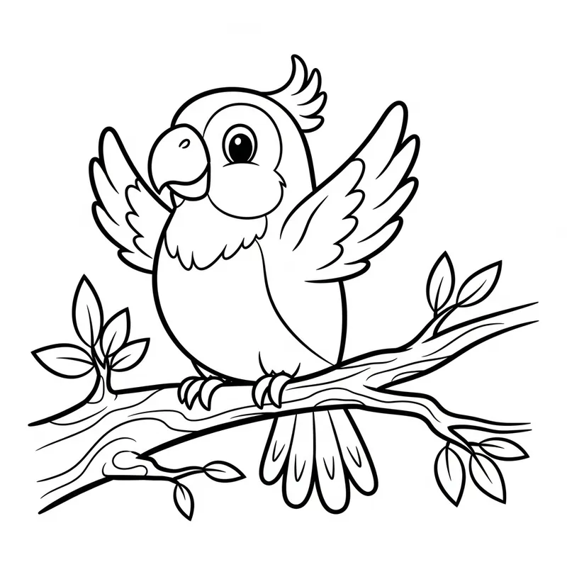 Playful Parrot Coloring Page for 7-Year-Olds | Classic Children's Style Playful Parrot Coloring Page for 7-Year-Olds | Classic Children's Style