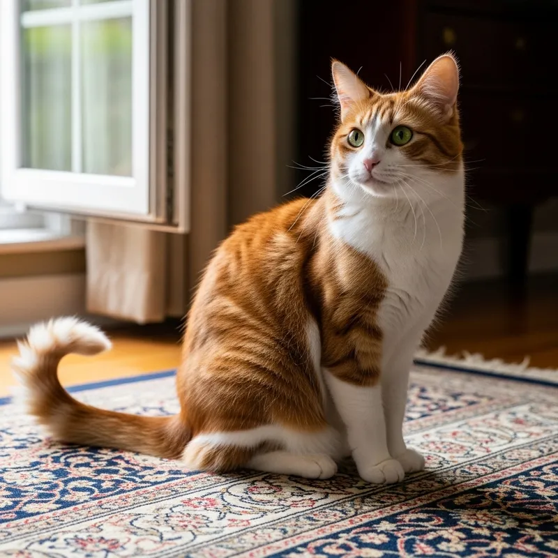 Beautiful Cat on Victorian-era Rug: Elegant Russet & White Beauty Beautiful Cat on Victorian-era Rug: Elegant Russet & White Beauty