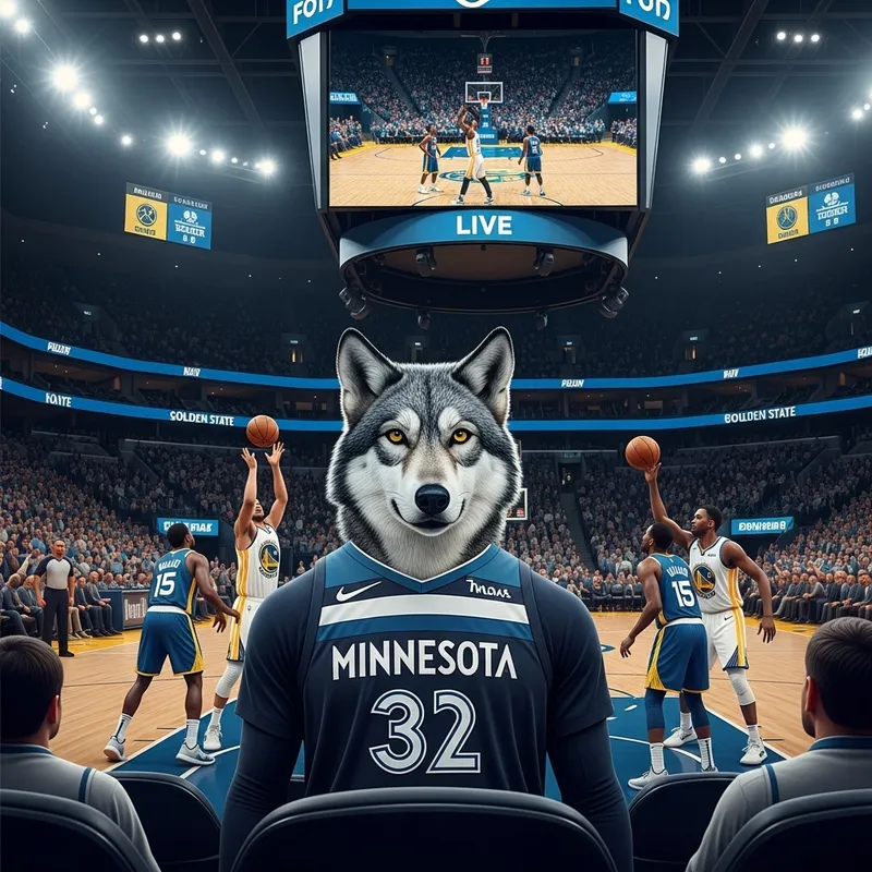 Grey Wolf Minnesota Timberwolves Fan at Basketball Game vs Golden State