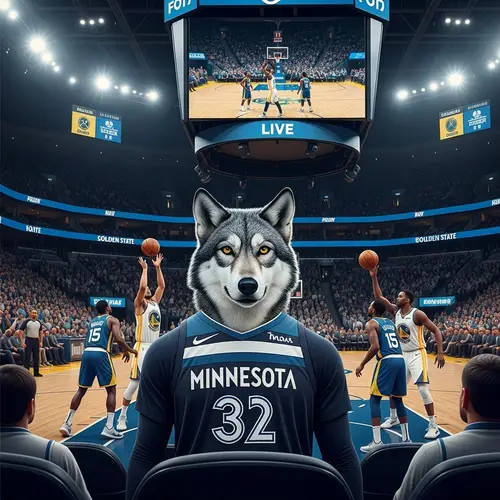 Minnesota Timberwolves Fan Grey Wolf Watching Game vs. Golden State Warriors