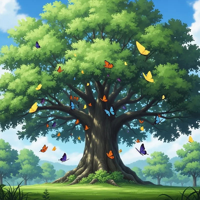 Animated Tree with Colorful Butterflies