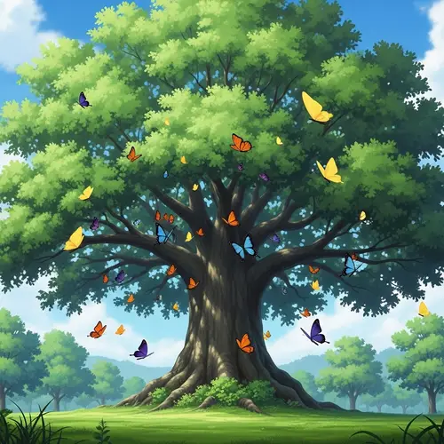 Animated Tree with Colorful Butterflies