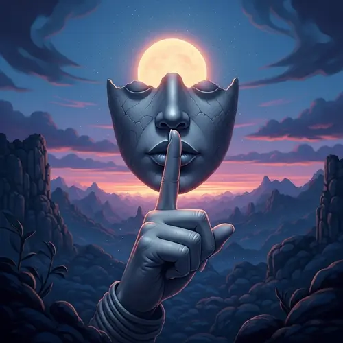 Surreal Ambient Scene with Giant Finger and Stoney Face