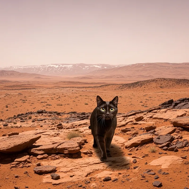 Curious Cat on Mars | Shiny Coat & Orange-Red Terrain