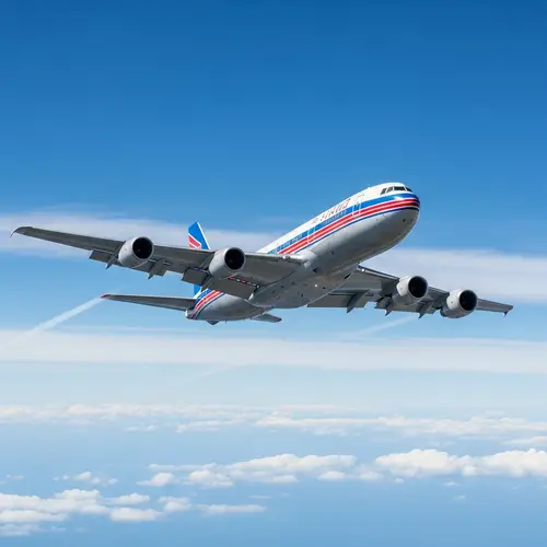 Commercial Airplane Soaring High in Sunny Sky