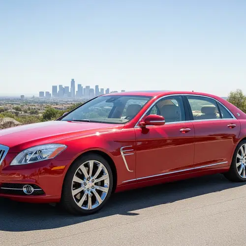 Luxury Red Car on Suburban Street | Modern Design