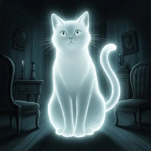 Spooky Ghost Cat in Blue and White - Mystical Feline Spirit