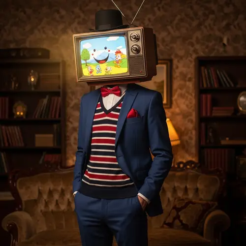 Creative Boy with TV Head - Striped Sweater & Bow Tie Suit