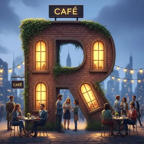 R Cafe Scene Illustration | Rustic Brick Design with Diverse Customers