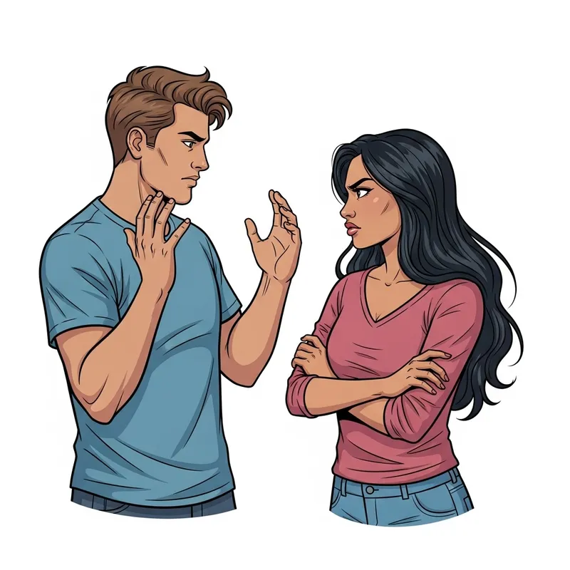 Intense Interracial Relationship Quarrel - Emotional Comic Illustration Intense Interracial Relationship Quarrel - Emotional Comic Illustration