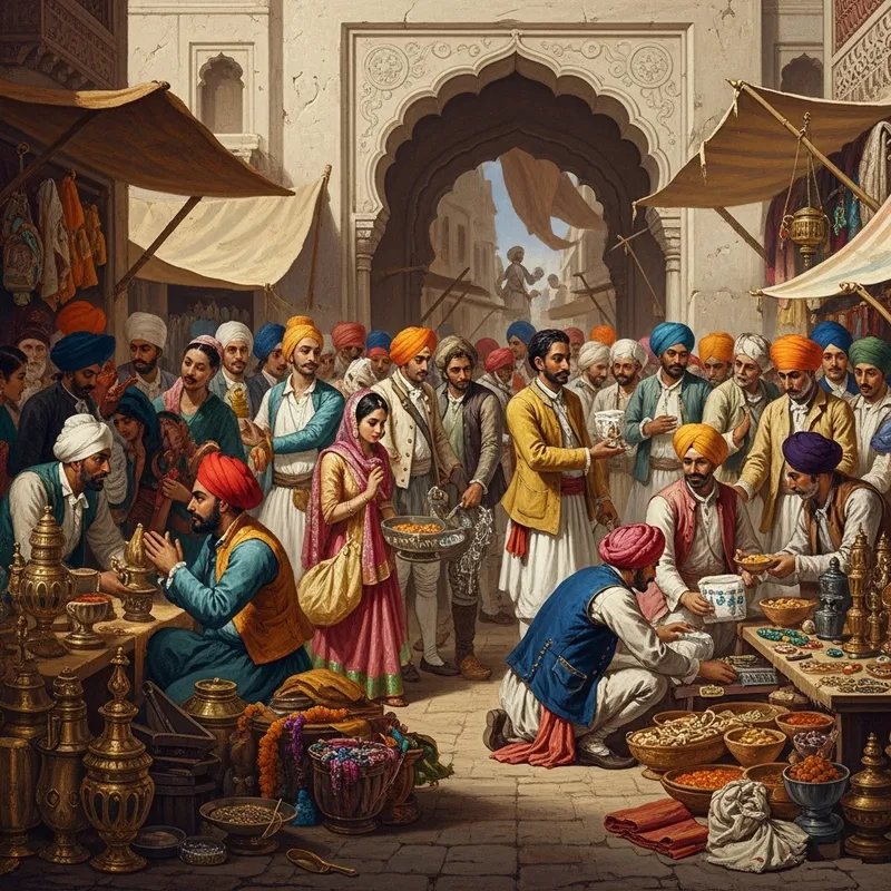 Vibrant 18th Century Indian Marketplace: Unity in Diversity
