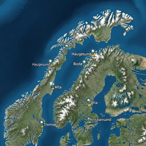 Satellite Map of Northern Norway with Key Locations
