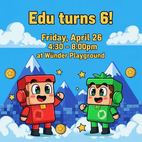 Fun Blue Theme Kid's Party Invitation with Cartoonish Characters