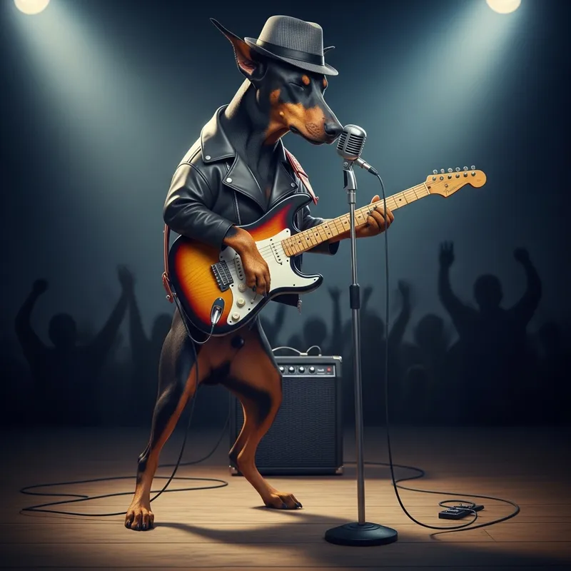 Doberman Dog Playing Guitar - Unique Talent Showcase