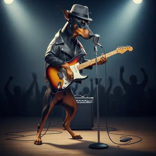 Doberman Dog Playing Guitar - Unique Talent Showcase